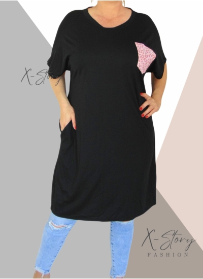 Köves díszzsebes pólótunika (fekete)