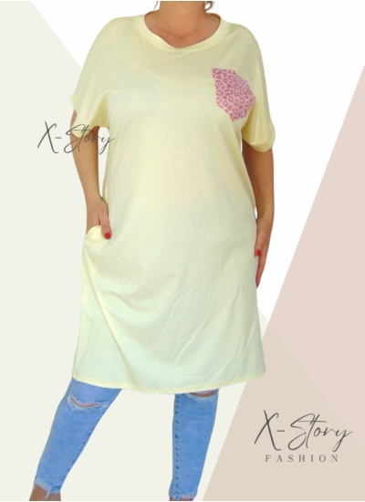 Köves díszzsebes pólótunika (sárga)