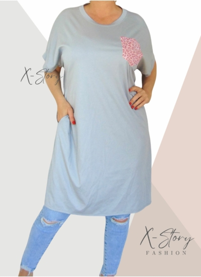 Köves díszzsebes pólótunika (világosszürke)