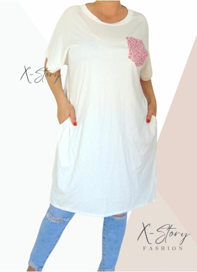 Köves díszzsebes pólótunika (fehér)