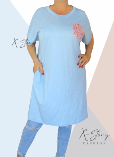 Köves díszzsebes pólótunika (világoskék)