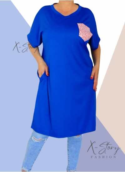 Köves díszzsebes pólótunika (királykék)