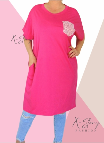 Köves díszzsebes pólótunika (pink)