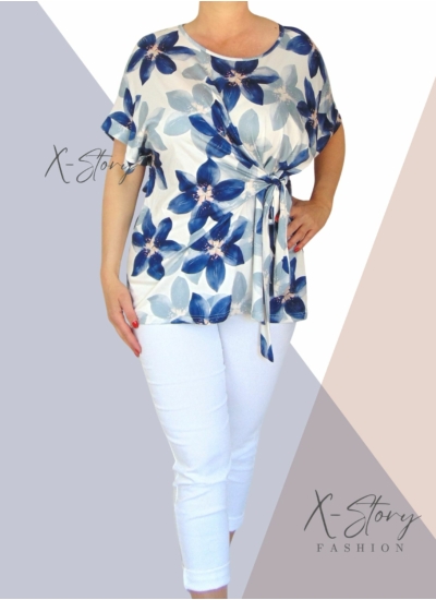 Nagyméretű, elöl kötős, mintás felső