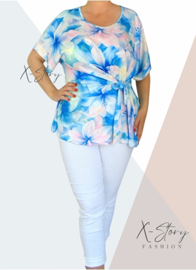 Nagyméretű, elöl kötős, mintás felső