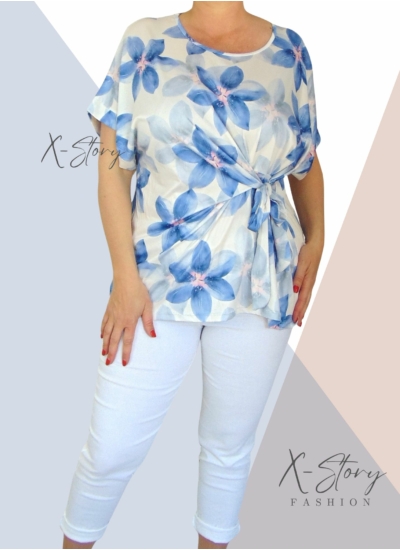 Nagyméretű, elöl kötős, mintás felső