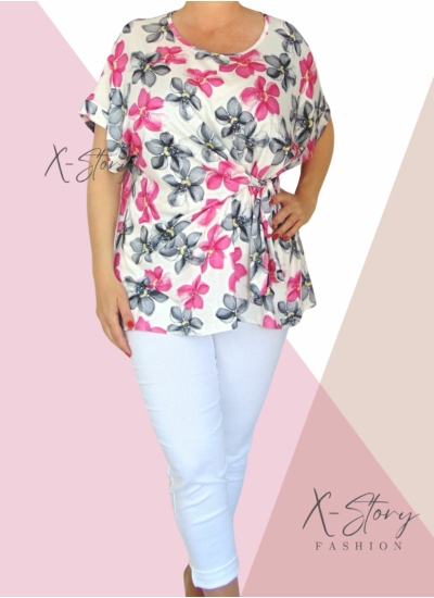 Nagyméretű, elöl kötős, mintás felső