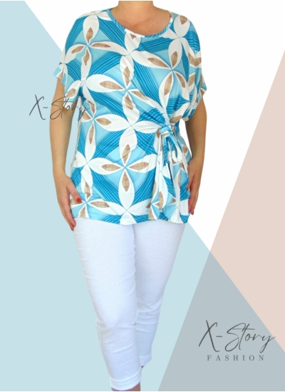 Nagyméretű, elöl kötős, mintás felső