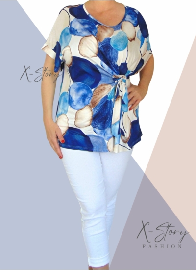 Nagyméretű, elöl kötős, mintás felső