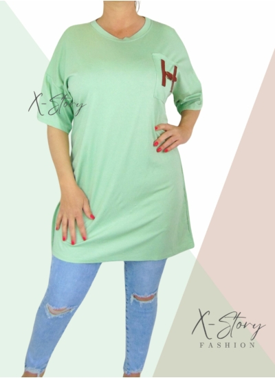 Zsebénél bőrrel díszített, pólótunika (világoszöld)