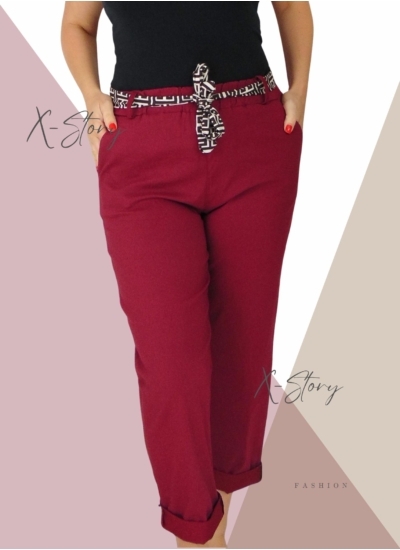 EXTRA méretű gumisderekú nadrág, selyem övvel (bordó)