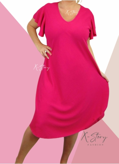 Fodros ujjú, kerekített aljú  muszlin ruha (pink)