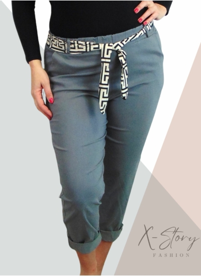 EXTRA méretű gumisderekú nadrág, selyem övvel (szürke)