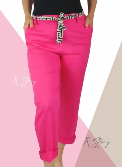EXTRA méretű gumisderekú nadrág, selyem övvel (pink)