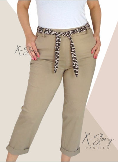 EXTRA méretű gumisderekú nadrág, selyem övvel (bézs)