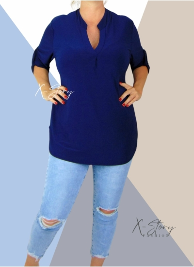 Hidegselyem anyagú, ingfazonú felső (sötétkék)