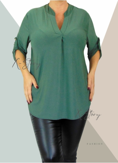 Hidegselyem anyagú, ingfazonú felső (khaki)