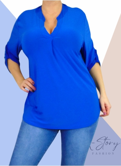 Hidegselyem anyagú, ingfazonú felső (királykék)