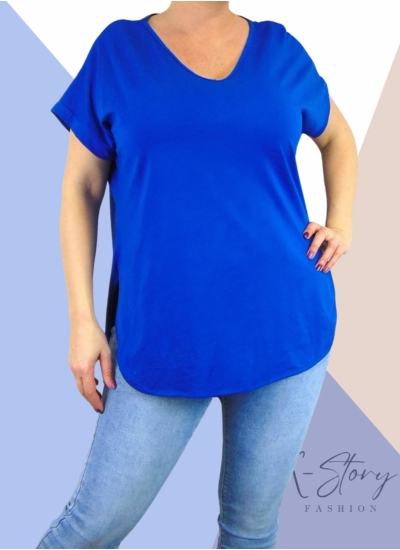 Hátul hosszított, kerekített aljú pamut póló (királykék)