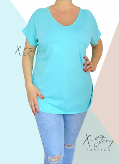 Hátul hosszított, kerekített aljú pamut póló (menta)