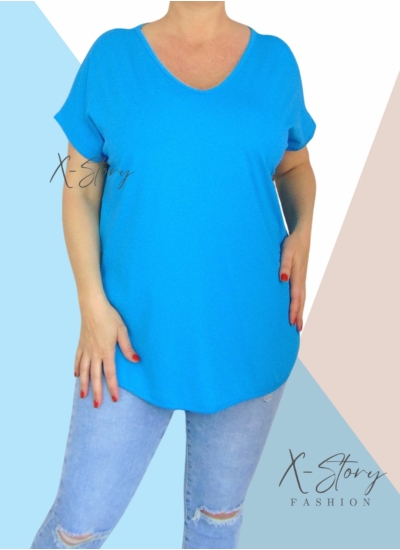 Hátul hosszított, kerekített aljú pamut póló (babakék)