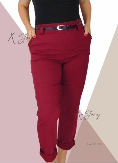 Gumisderekú sztreccsnadrág, övvel (bordó)