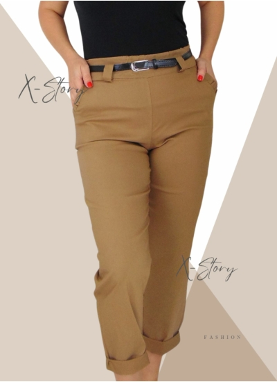 Gumisderekú sztreccsnadrág, övvel (világosbarna)