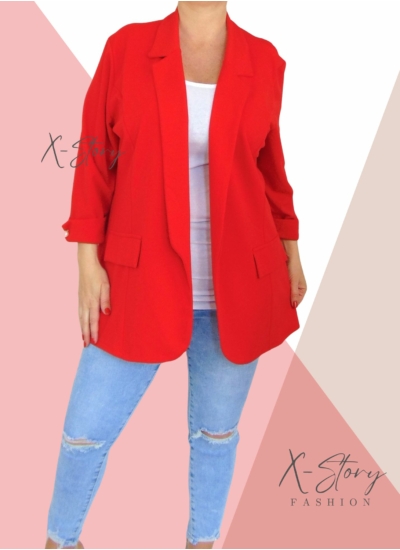 Nagyméretű , nyitott blézer (piros)