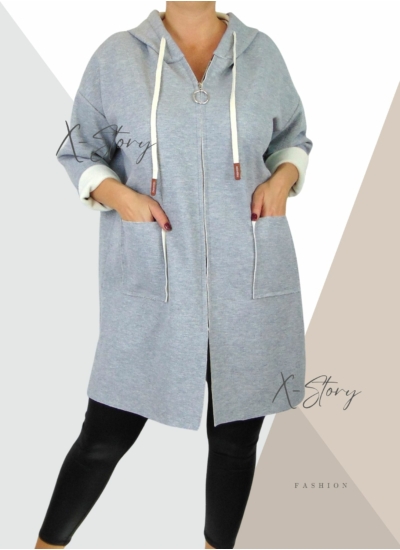 Kapucnis, cipzáros, belül extra puha , meleg átmeneti kabátka (szürke)
