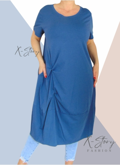 Extra bő fazonú, elöl csavart pamut ruha(farmerkék)