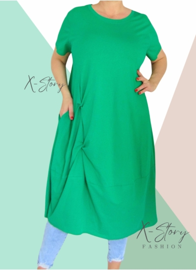 Extra bő fazonú, elöl csavart pamut ruha(fűzöld)