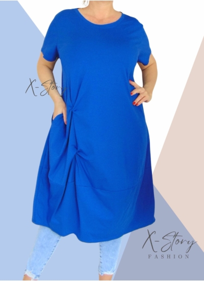 Extra bő fazonú, elöl csavart pamut ruha(királykék)