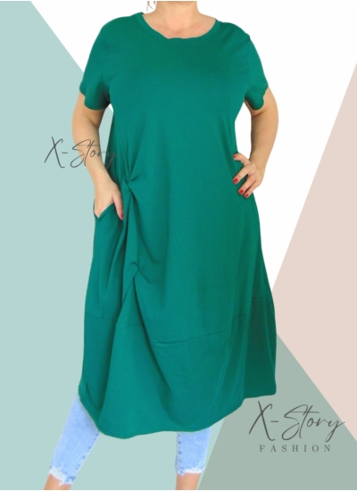 Extra bő fazonú, elöl csavart pamut ruha(méregzöld)