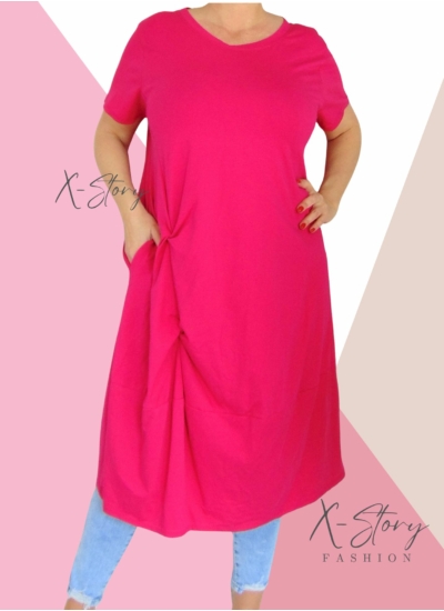 Extra bő fazonú, elöl csavart pamut ruha(pink)