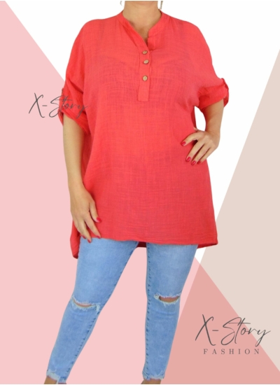 Pamutgéz anyagú, bő fazonú tunika(korall)