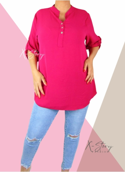 Mellnél gombos, laza fazonú blúz (pink)