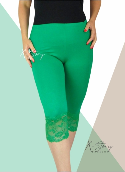 Csipkés aljú, plus size méretű  leggings (fűzöld)