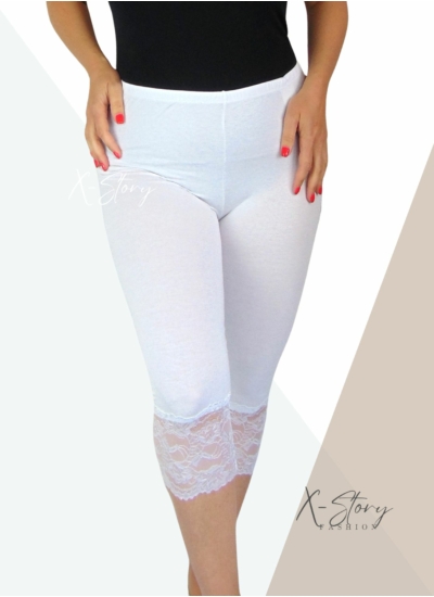 Csipkés aljú, plus size méretű  leggings (fehér)