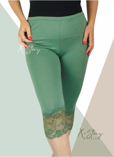 Csipkés aljú, plus size méretű  leggings (khaki)