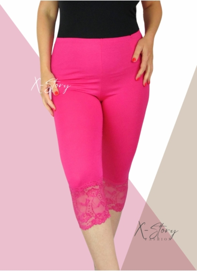 Csipkés aljú, plus size méretű  leggings (pink)