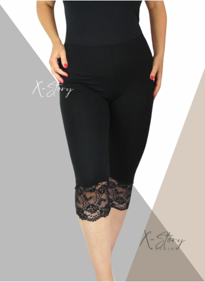 Csipkés aljú, plus size méretű  leggings (fekete)