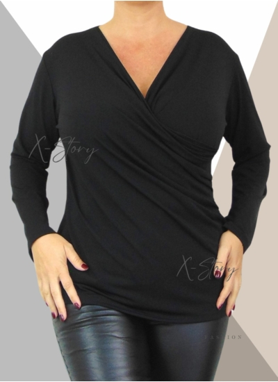 Átlapolt , rugalmas felső (fekete)