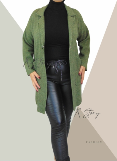 Prémium minőségű, galléros kötött kardigán (khaki)