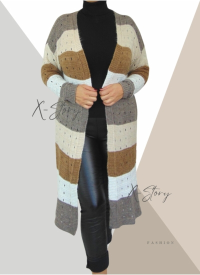 Lyukacsos kötött, többszínű, hosszú kardigán