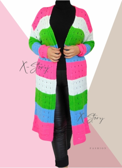 Lyukacsos kötött, többszínű, hosszú kardigán