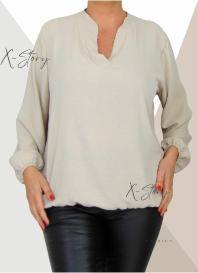 "V" dekoltált , gumis aljú blúz (krém)