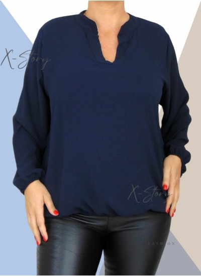 "V" dekoltált , gumis aljú blúz (sötétkék)