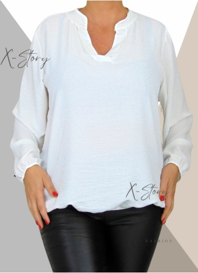 "V" dekoltált , gumis aljú blúz (fehér)