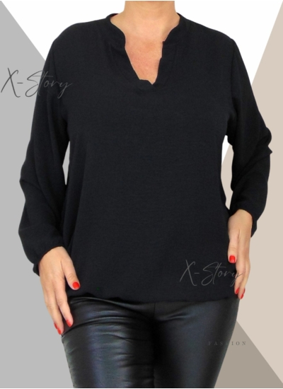 "V" dekoltált , gumis aljú blúz (fekete)