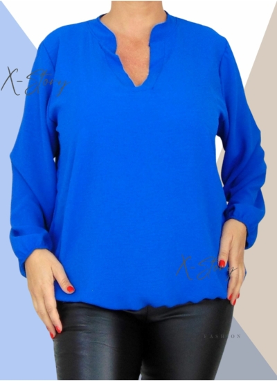 "V" dekoltált , gumis aljú blúz (királykék)